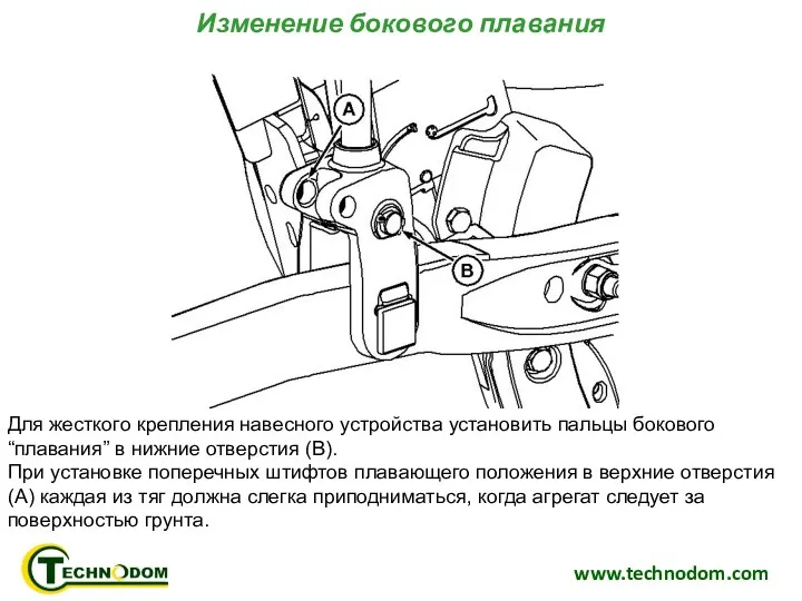 www.technodom.com Для жесткого крепления навесного устройства установить пальцы бокового “плавания”