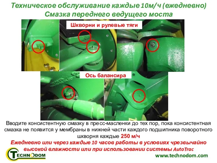 www.technodom.com Техническое обслуживание каждые 10м/ч (ежедневно) Смазка переднего ведущего моста