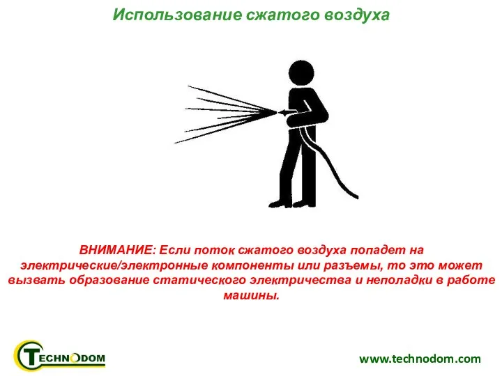 www.technodom.com Использование сжатого воздуха ВНИМАНИЕ: Если поток сжатого воздуха попадет