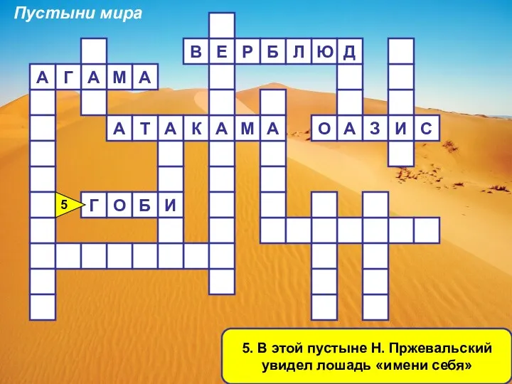 5. В этой пустыне Н. Пржевальский увидел лошадь «имени себя»