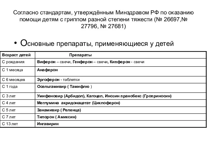 Согласно стандартам, утверждённым Минздравом РФ по оказанию помощи детям с