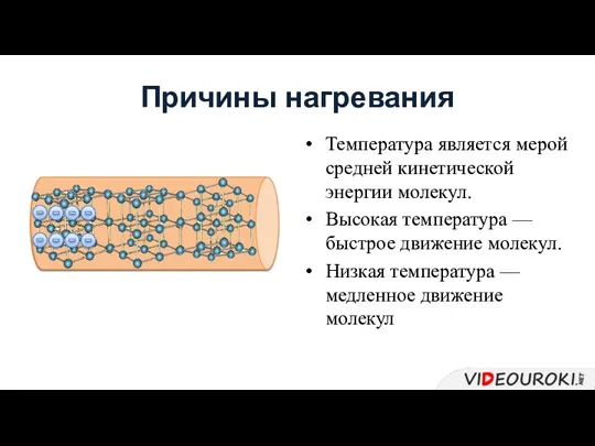 Причины нагревания Температура является мерой средней кинетической энергии молекул. Высокая