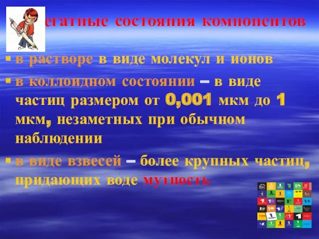 Агрегатные состояния компонентов в растворе в виде молекул и ионов