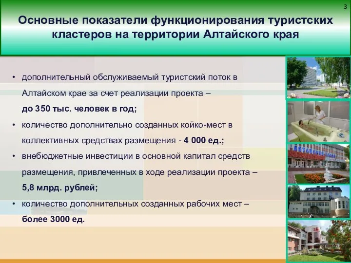 Основные показатели функционирования туристских кластеров на территории Алтайского края дополнительный