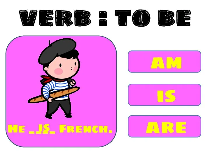 am is are He ____ French. is verb : to be