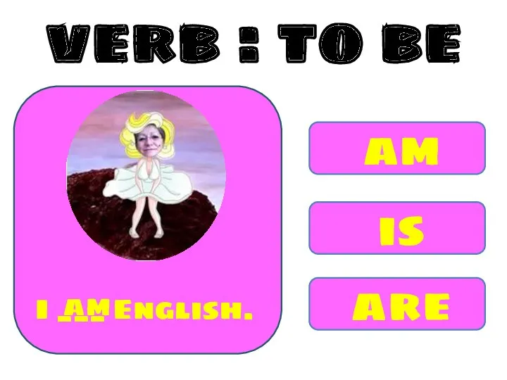 am is are I ___ English. am verb : to be