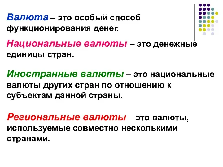 Национальные валюты – это денежные единицы стран. Иностранные валюты –