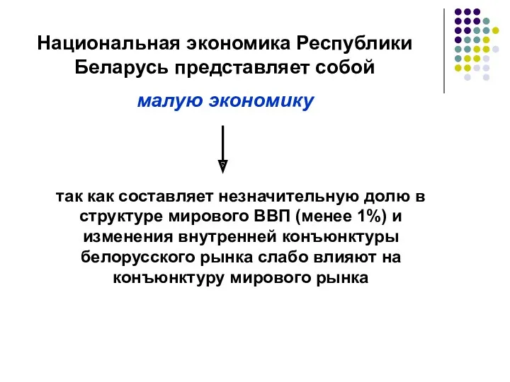 Национальная экономика Республики Беларусь представляет собой малую экономику так как