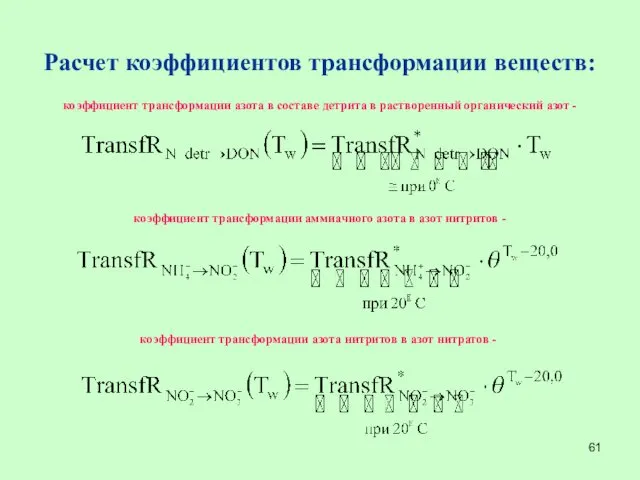 Расчет коэффициентов трансформации веществ: коэффициент трансформации азота в составе детрита