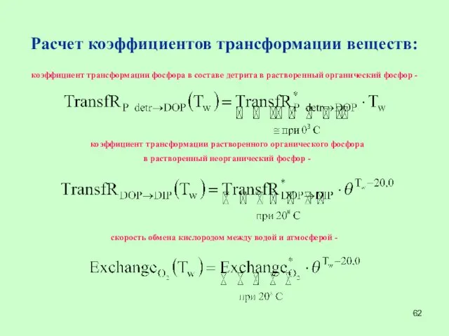 Расчет коэффициентов трансформации веществ: коэффициент трансформации фосфора в составе детрита