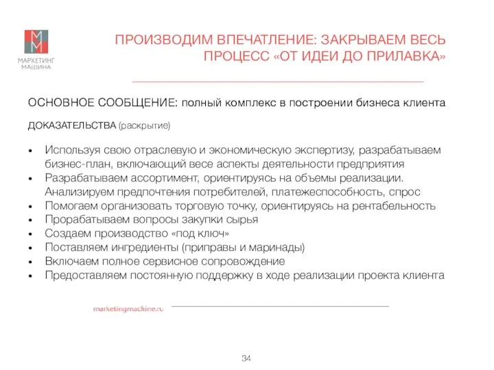 ОСНОВНОЕ СООБЩЕНИЕ: полный комплекс в построении бизнеса клиента ДОКАЗАТЕЛЬСТВА (раскрытие)