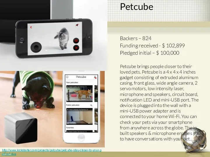 Petcube Backers – 824 Funding received - $ 102,899 Pledged