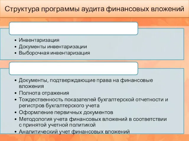 Структура программы аудита финансовых вложений