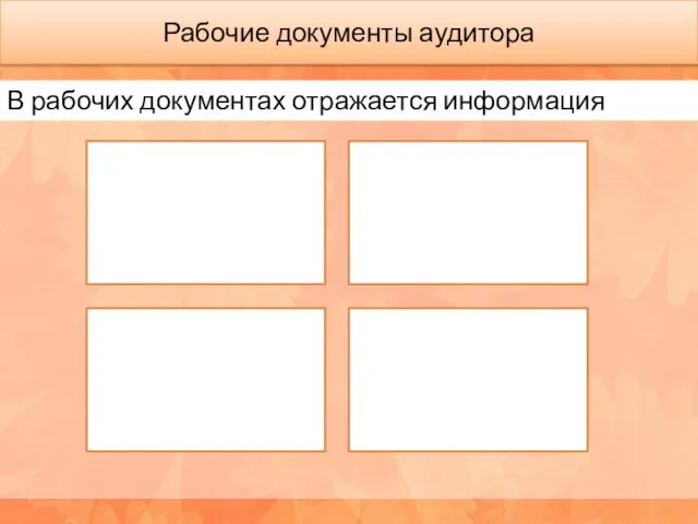 Рабочие документы аудитора В рабочих документах отражается информация