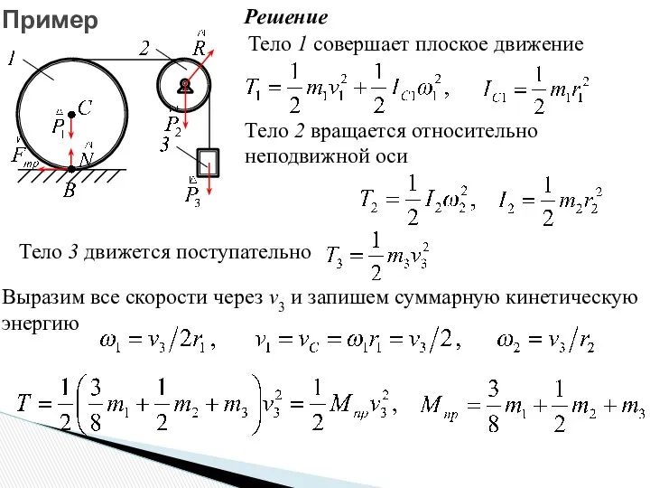 Решение Тело 1 совершает плоское движение Тело 2 вращается относительно