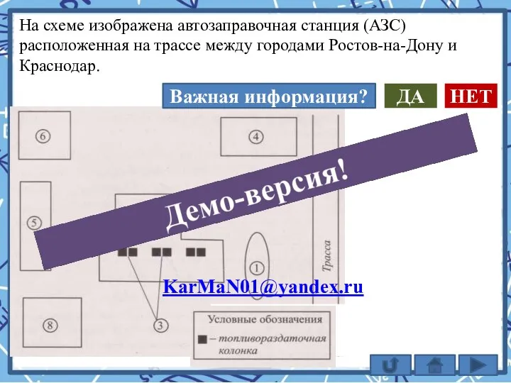 На схеме изображена автозаправочная станция (АЗС) расположенная на трассе между