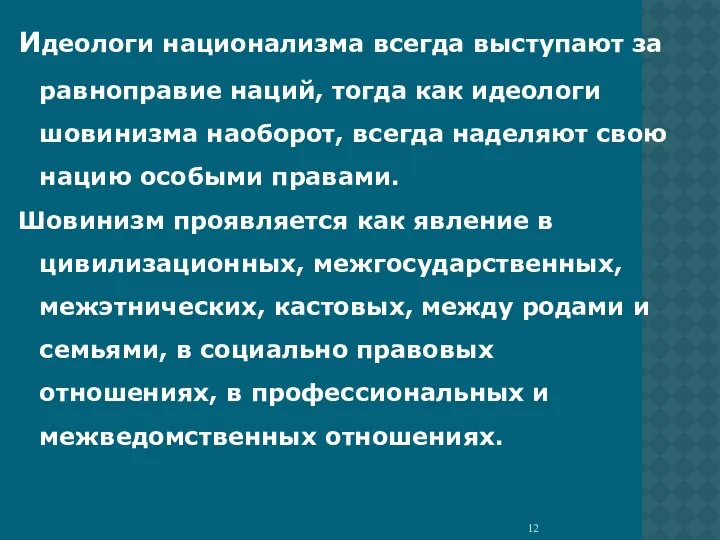 Идеологи национализма всегда выступают за равноправие наций, тогда как идеологи