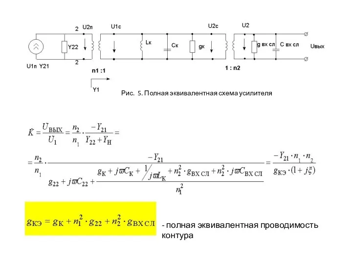 Рис. 5. Полная эквивалентная схема усилителя - полная эквивалентная проводимость контура