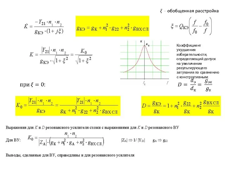 Коэффициент ухудшения избирательности, определяющий допуск на увеличение результирующего затухания по сравнению с конструктивным: