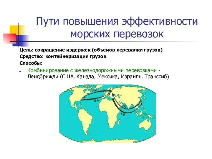 Пути повышения эффективности морских перевозок Цель: сокращение издержек (объемов перевалки