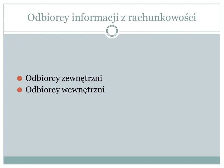 Odbiorcy informacji z rachunkowości Odbiorcy zewnętrzni Odbiorcy wewnętrzni