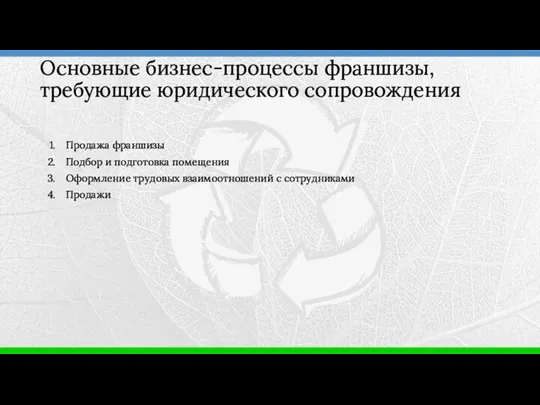 Продажа франшизы Подбор и подготовка помещения Оформление трудовых взаимоотношений с