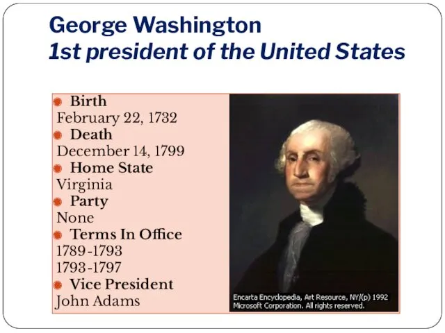 George Washington 1st president of the United States Birth February