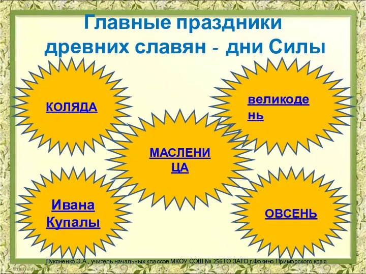 Главные праздники древних славян - дни Силы Лукяненко Э.А., учитель