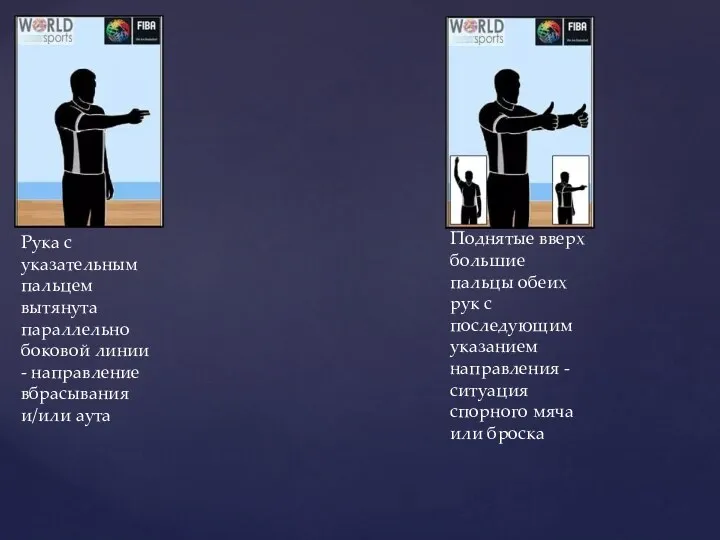 Рука с указательным пальцем вытянута параллельно боковой линии - направление