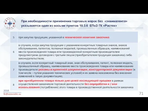 При необходимости применения торговых марок без «эквивалента» указывается один из