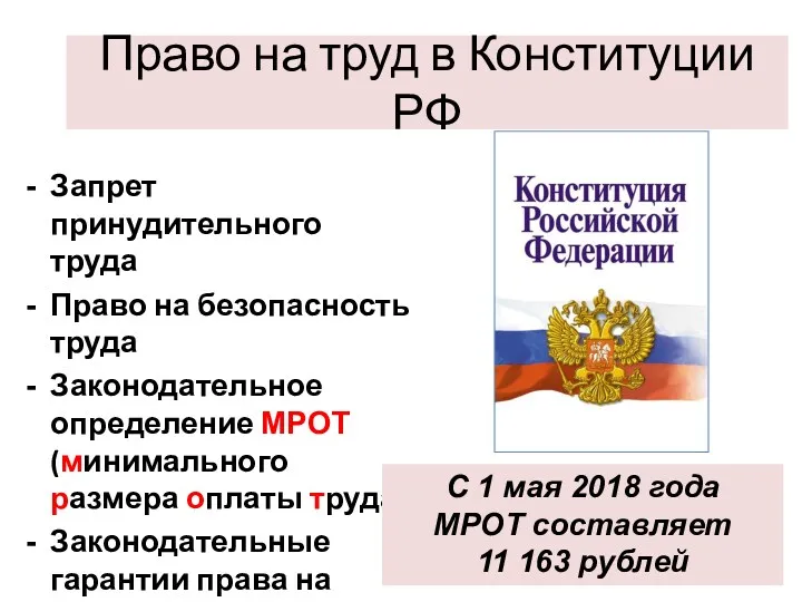 Право на труд в Конституции РФ Запрет принудительного труда Право