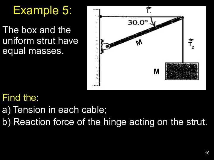 Example 5: Find the: a) Tension in each cable; b)