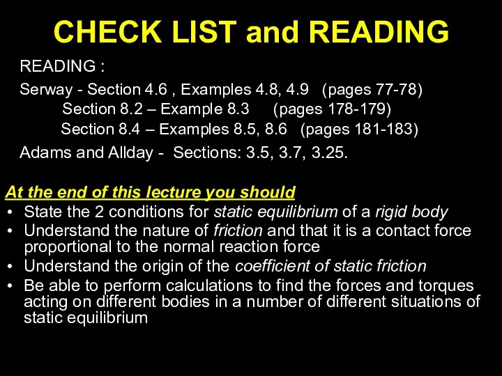 CHECK LIST and READING READING : Serway - Section 4.6