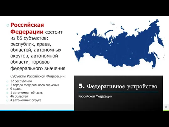 Российская Федерации состоит из 85 субъектов: республик, краев, областей, автономных