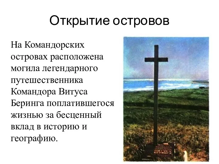 Открытие островов На Командорских островах расположена могила легендарного путешественника Командора