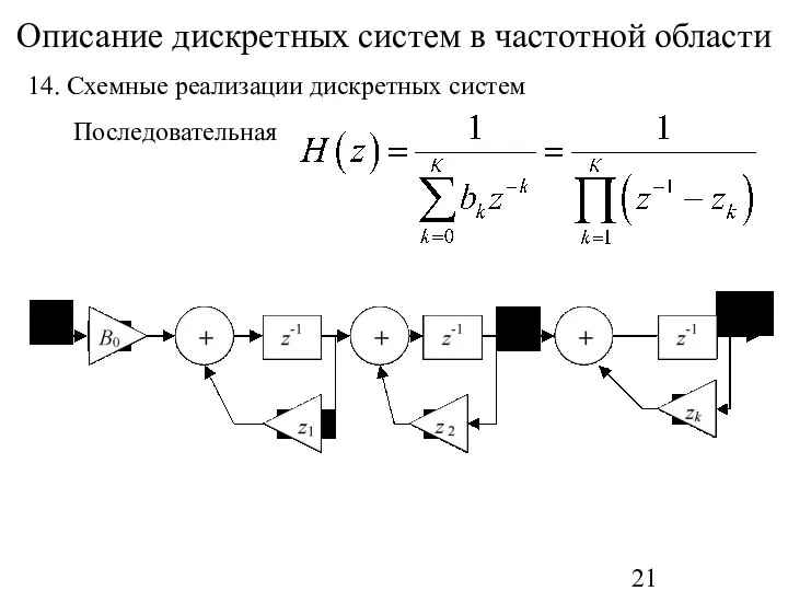 Описание дискретных систем в частотной области 14. Схемные реализации дискретных систем Последовательная