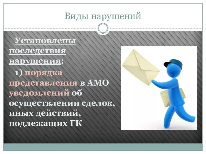 Виды нарушений Установлены последствия нарушения: 1) порядка представления в АМО