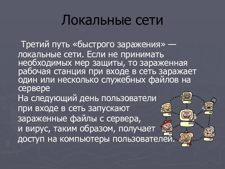 Локальные сети Третий путь «быстрого заражения» — локальные сети. Если