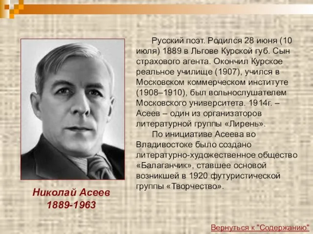 Русский поэт. Родился 28 июня (10 июля) 1889 в Льгове