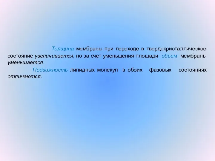 Толщина мембраны при переходе в твердокристаллическое состояние увеличивается, но за