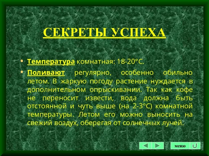 СЕКРЕТЫ УСПЕХА Температура комнатная: 18-20°С. Поливают регулярно, особенно обильно летом.