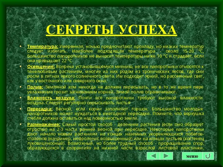 СЕКРЕТЫ УСПЕХА Температура: Умеренная, ночью предпочитают прохладу, но низких температур