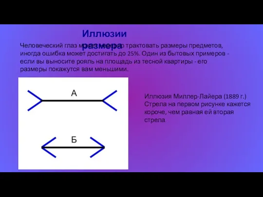 Иллюзии размера Человеческий глаз может неверно трактовать размеры предметов, иногда