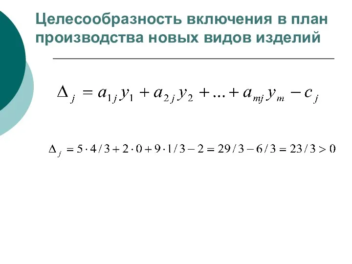 Целесообразность включения в план производства новых видов изделий