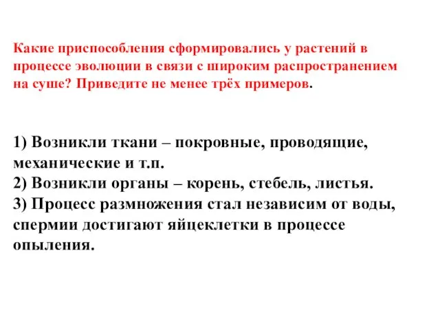 Какие приспособления сформировались у растений в процессе эволюции в связи