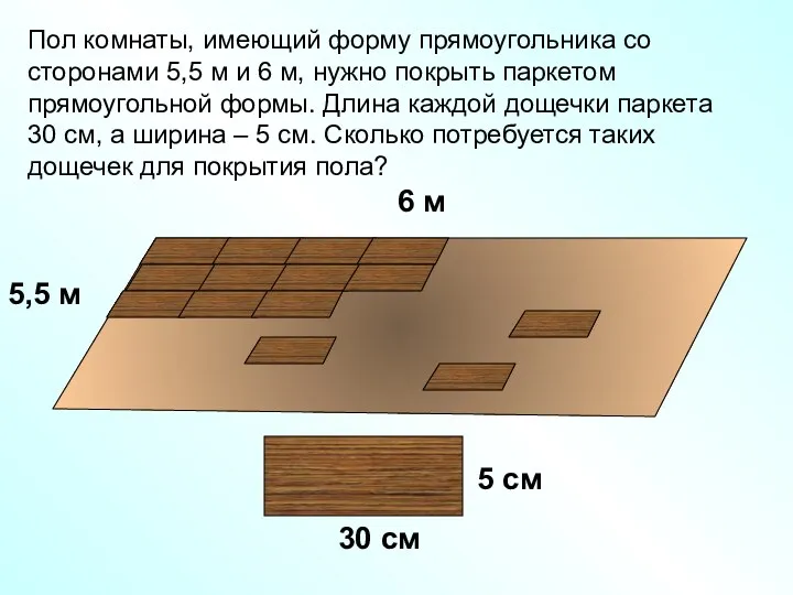 Пол комнаты, имеющий форму прямоугольника со сторонами 5,5 м и