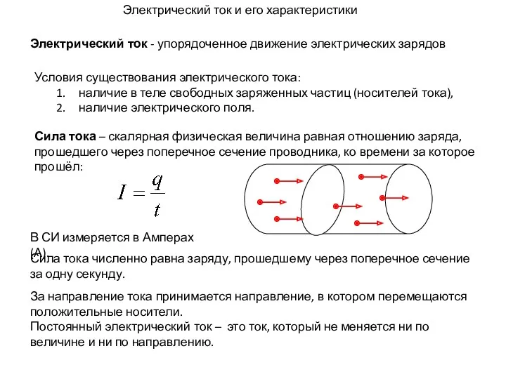 Электрический ток - упорядоченное движение электрических зарядов Электрический ток и