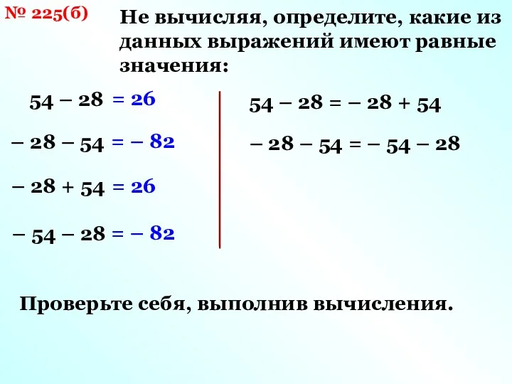 № 225(б) Не вычисляя, определите, какие из данных выражений имеют