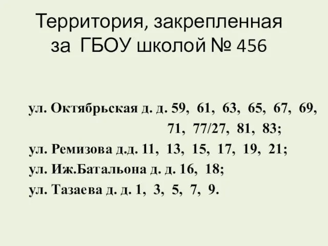 Территория, закрепленная за ГБОУ школой № 456 ул. Октябрьская д. д. 59, 61,