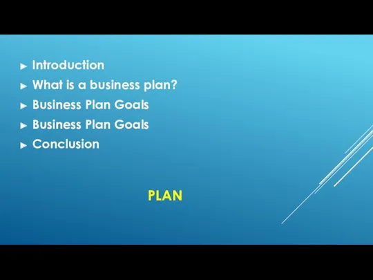 PLAN Introduction What is a business plan? Business Plan Goals Business Plan Goals Conclusion